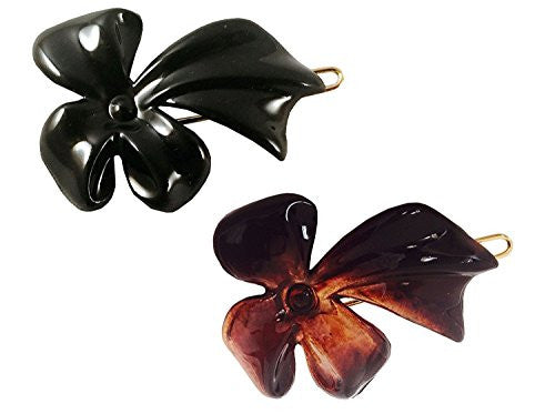 Parcelona French Lunaria Small Shell Black Celluloid Snap on Hair Pin Barrette-ebuyfashion.com-ebuyfashion.com