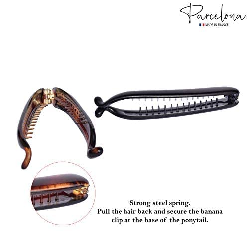 Parcelona French Small 3.75” Cellulose Set of 2 Banana Hair Clips for Women