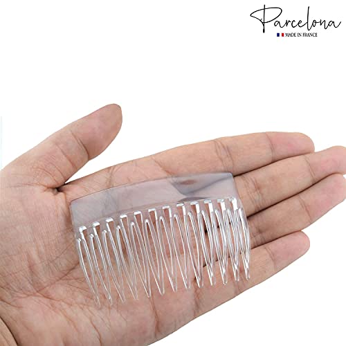 Parcelona French Bold Edge Clear Small Cellulose 13 Teeth Side Hair Combs- 2Pcs