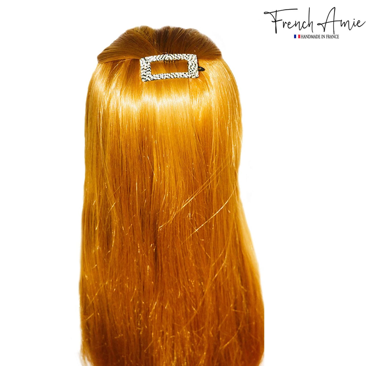 French Amie Rectangular Framed Small Opera Handmade Metal Free Hair Barrette