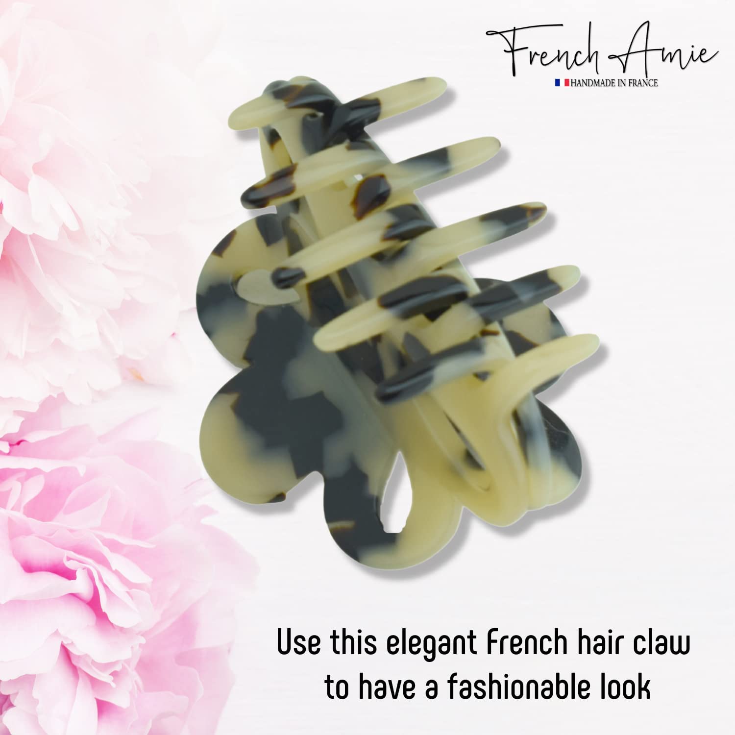 French Amie Flower Small 2 1/4"Handmade Cellulose Covered Spring Hair Claw Clips