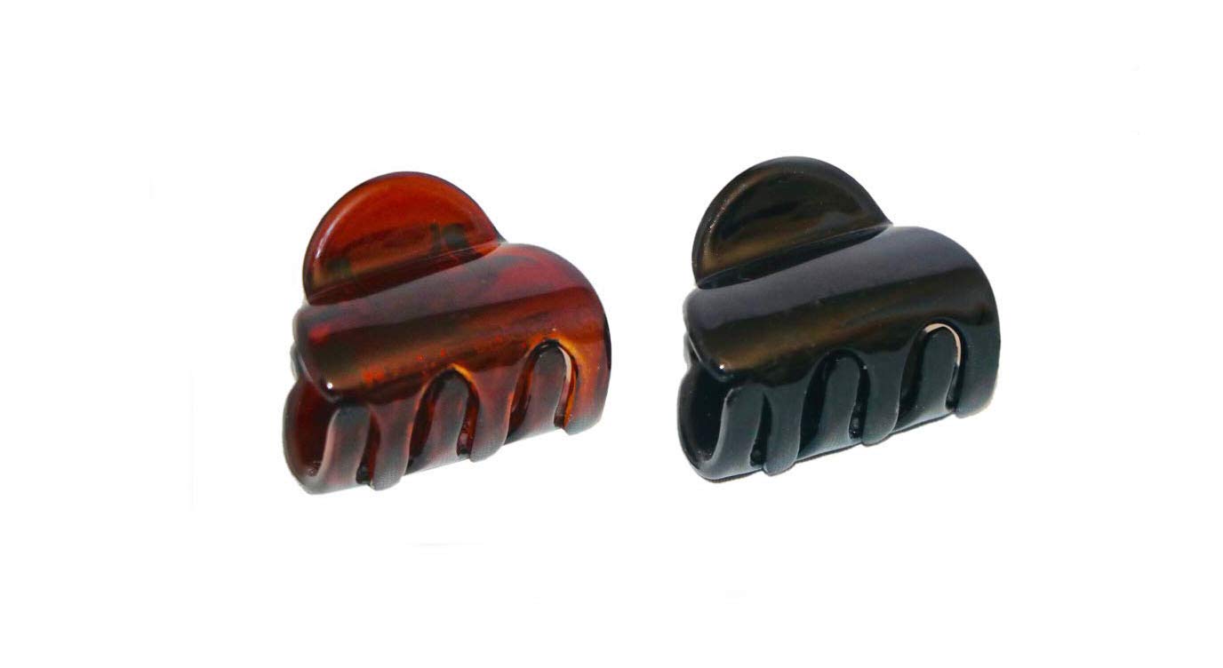 Parcelona French Duo Plain Shell And Black Cellulose Set of 2 Mini Hair Claws
