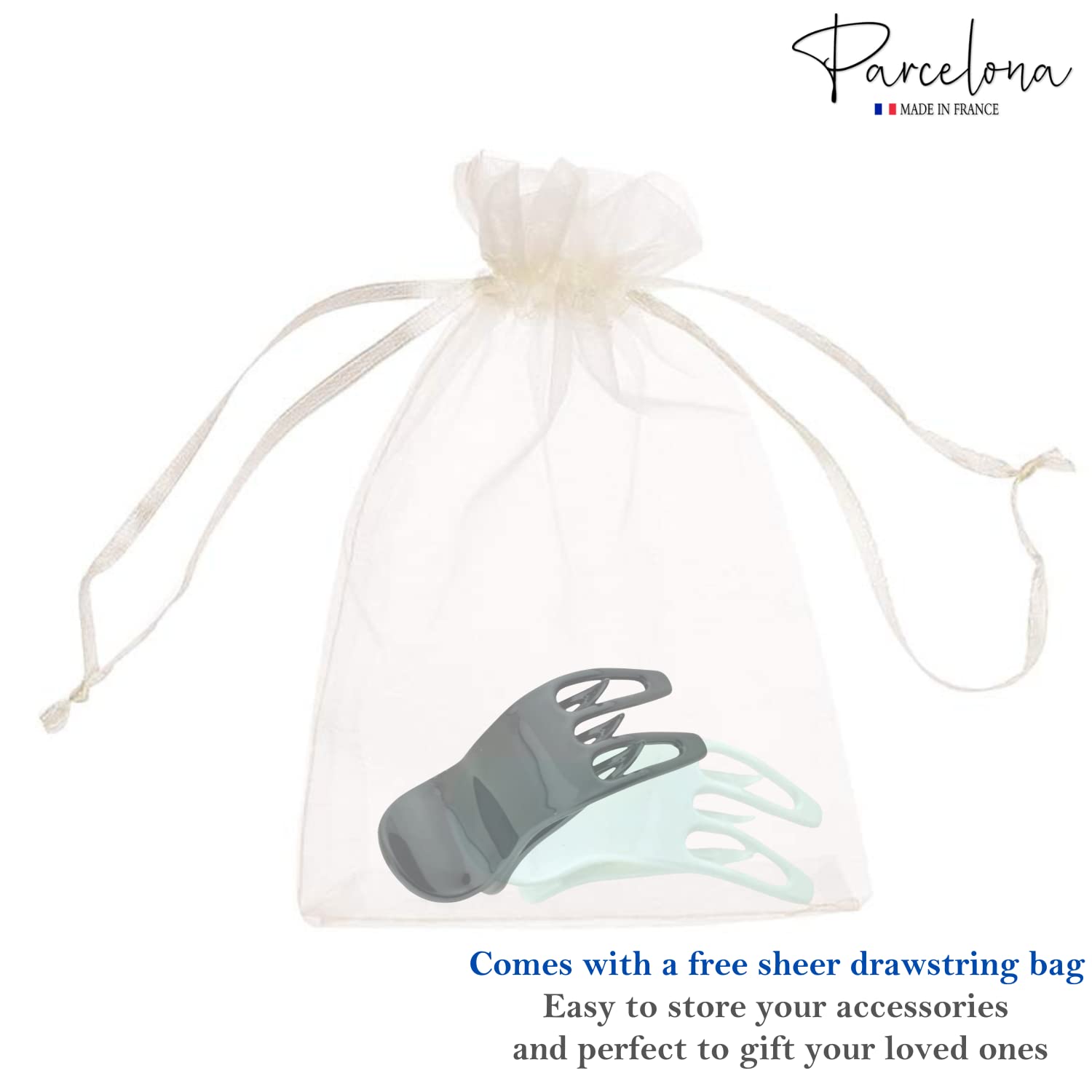 Parcelona French Simply Bear Paw Medium 3” Cellulose Set of 2 Hair Claw Clips