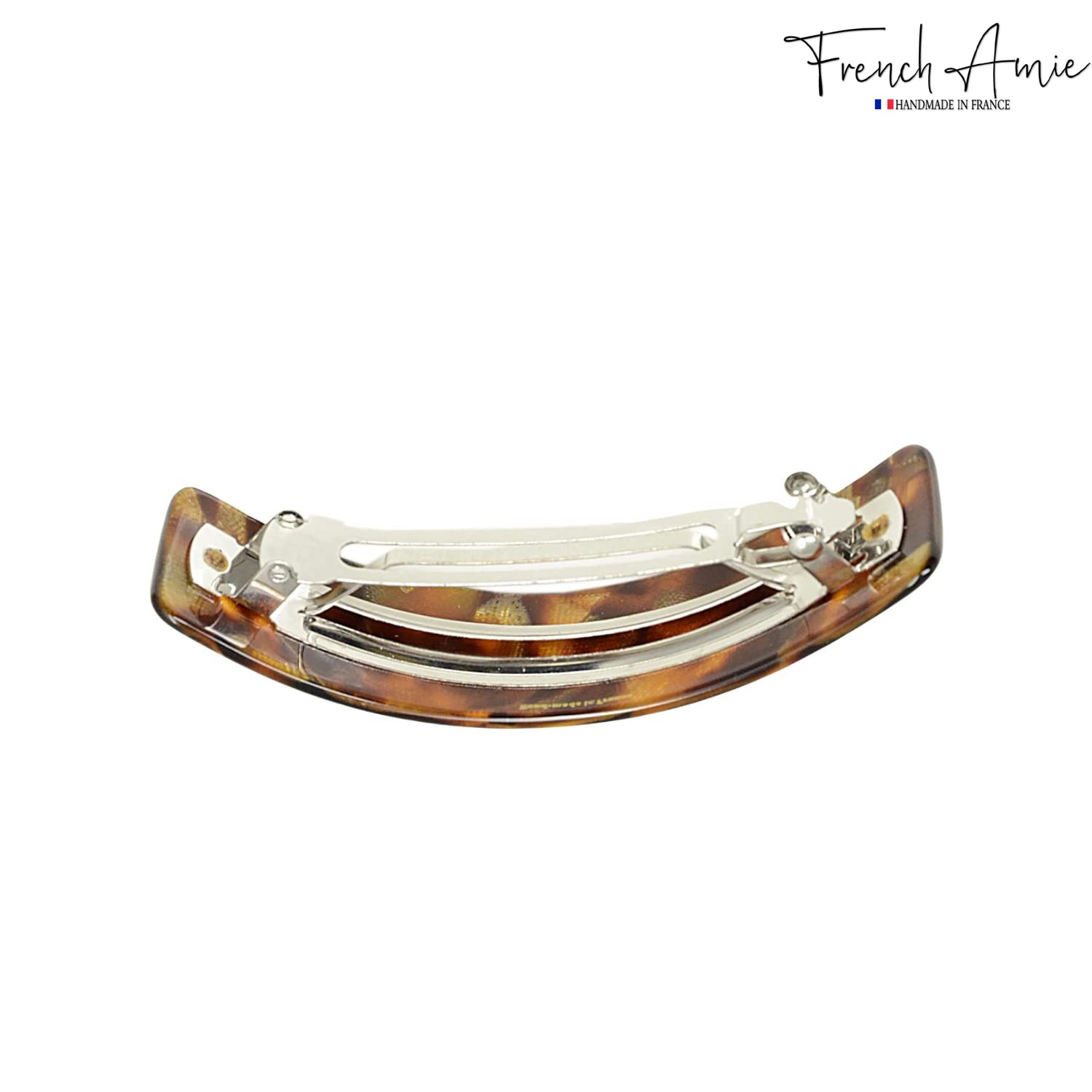 French Amie Curved Amber Brown Large Handmade Celluloid Hair Clip Barrette