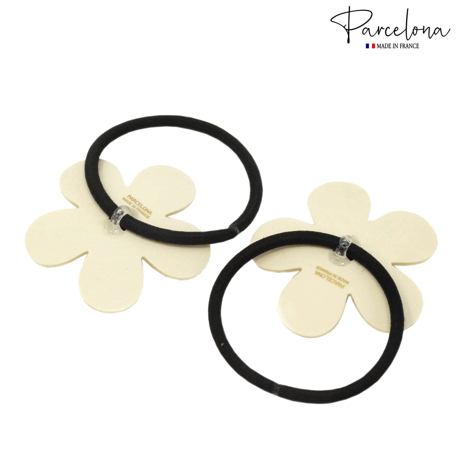 Parcelona French Daisy Ivory & Black Small Thin Elastic Ponytail Hair Ties(2 Pcs)