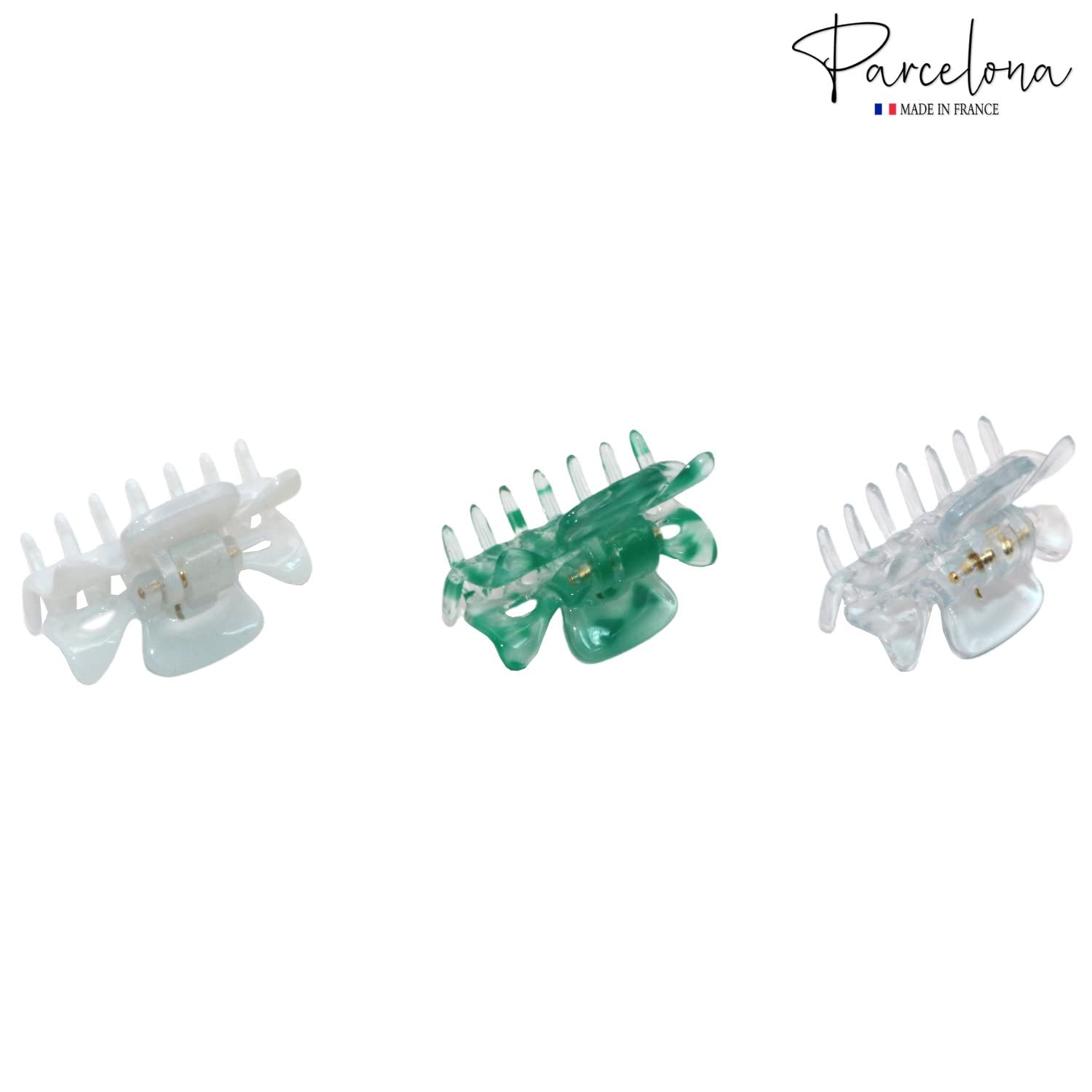 Parcelona French Classic 1.5" Small Celluloid Set of 3 Hair Claws for Women
