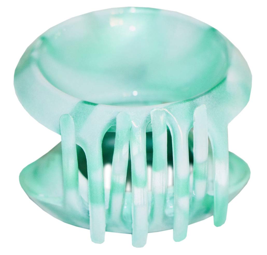 Parcelona French Round Mint Green N White Cellulose Large Pony Hair Claw