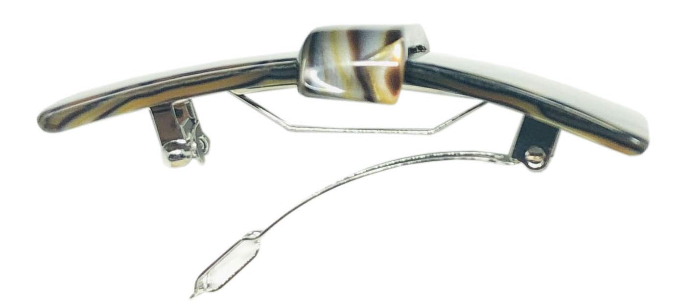 French Amie Classy Bow Onyx Silver Grey Small Handmade Celluloid Hair Barrette