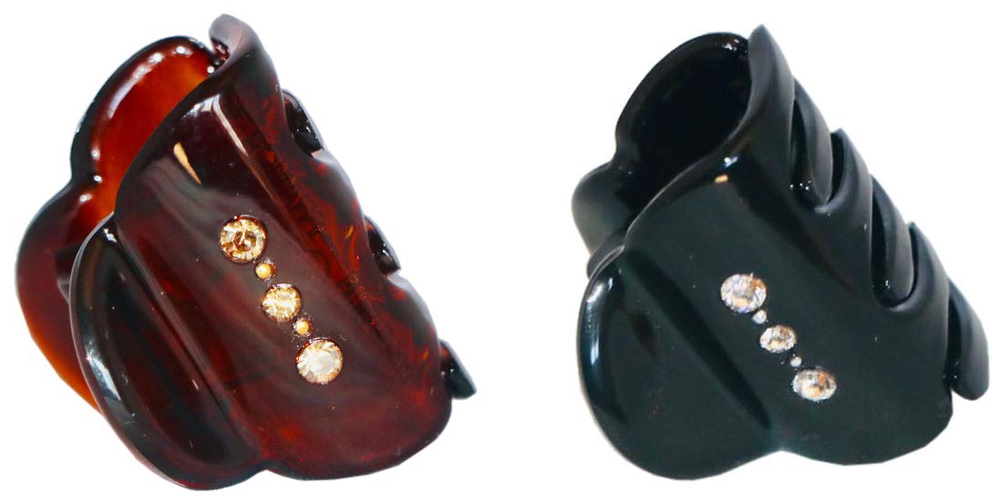 Parcelona French Little Belle Crystals Shell and Black Cellulose Hair Claws