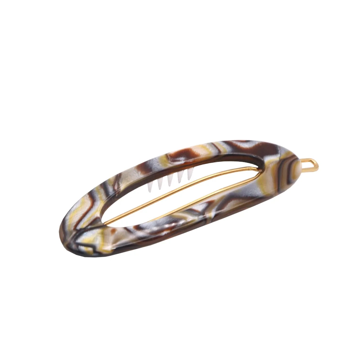 French Amie Thin Oval Small Onyx Cellulose Handmade Hair Barrette Clip for Women