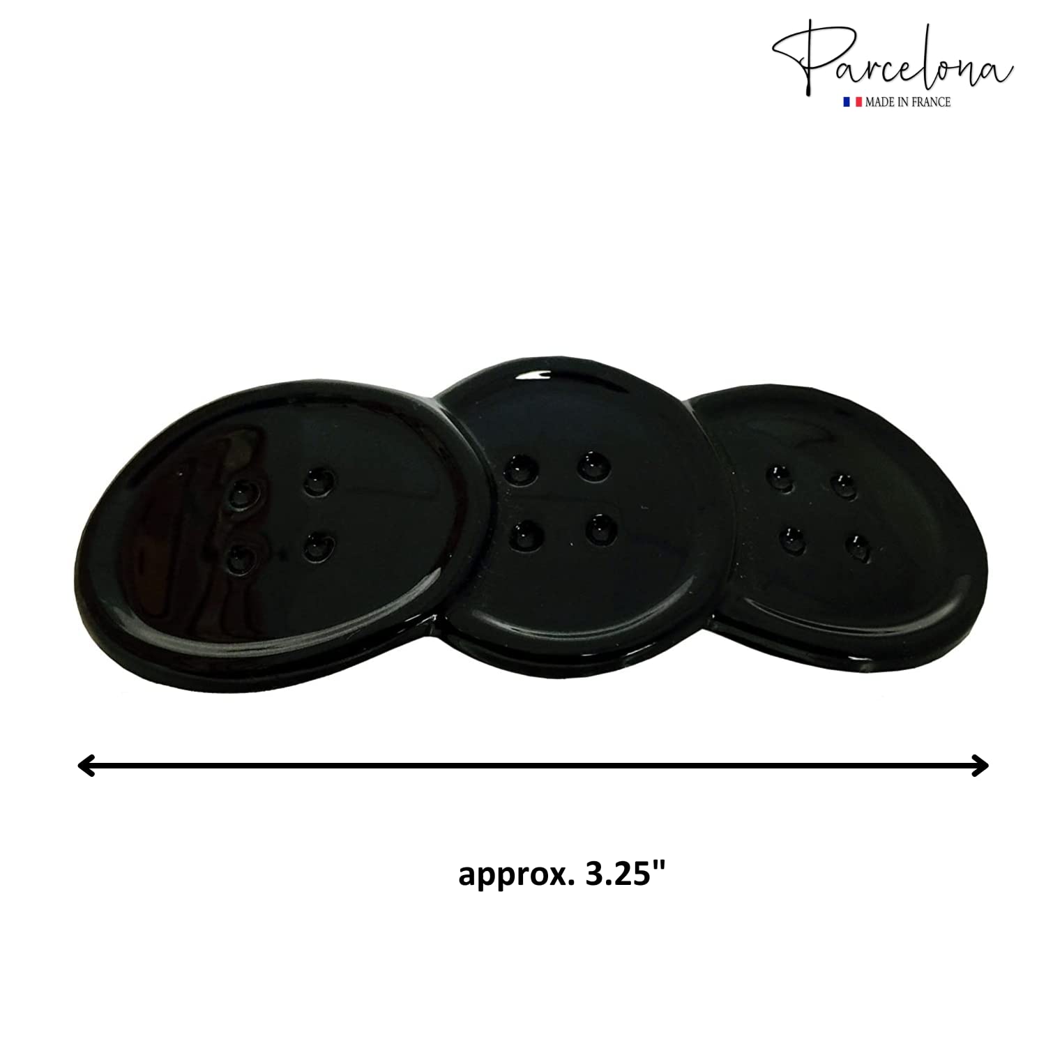 Parcelona French Medium Button Glossy Black Cellulose Acetate Hair Clip Barrette