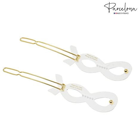 Parcelona French Infinity Ribbon Small Cellulose Hair Barrettes for Women(2 Pcs)