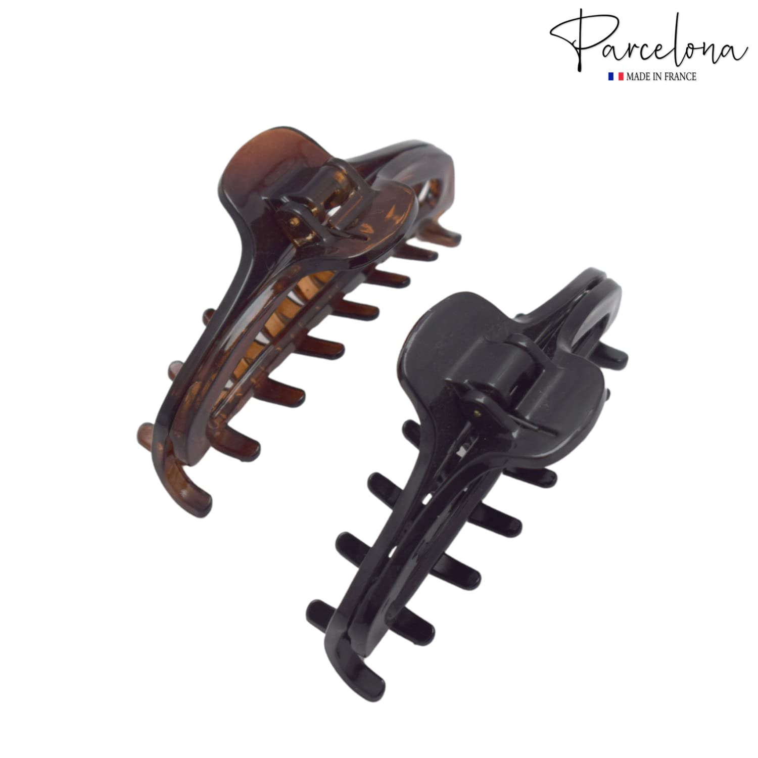 Parcelona French Slim Medium Shell & Black Cellulose Jaw Hair Claw Clips(2 Pcs)