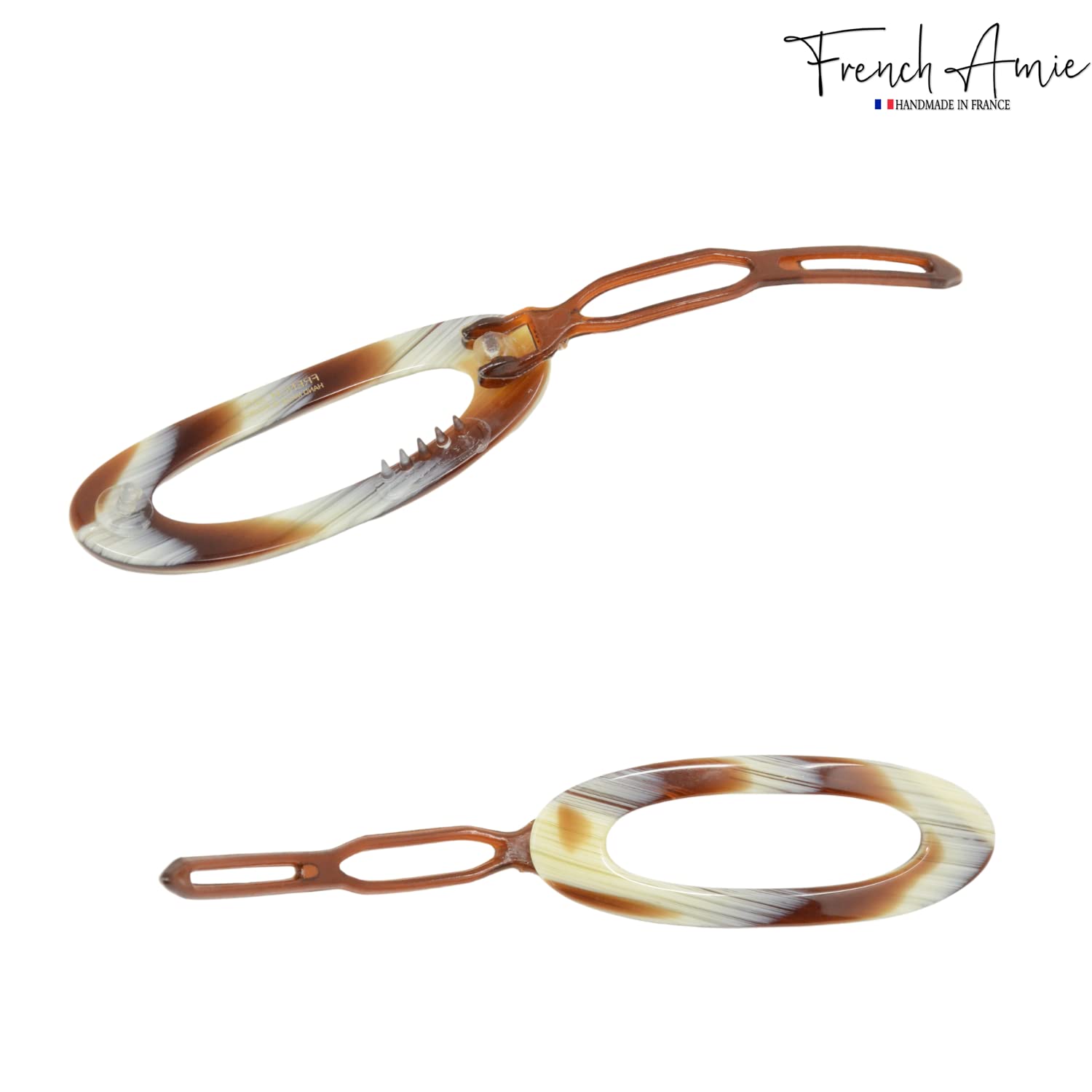 French Amie Oval Cut Out Small Handmade Cellulose Snap Hair Barrette for Women
