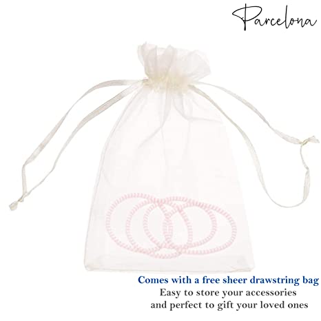 Parcelona Thin Stripes Set of 4 Ponytail Holder Elastic Hair Ties for Women