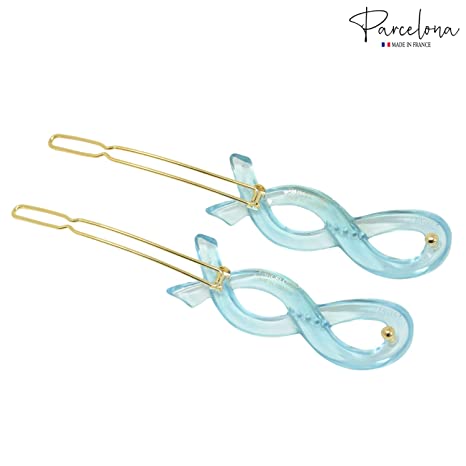 Parcelona French Infinity Ribbon Small Cellulose Hair Barrettes for Women(2 Pcs)