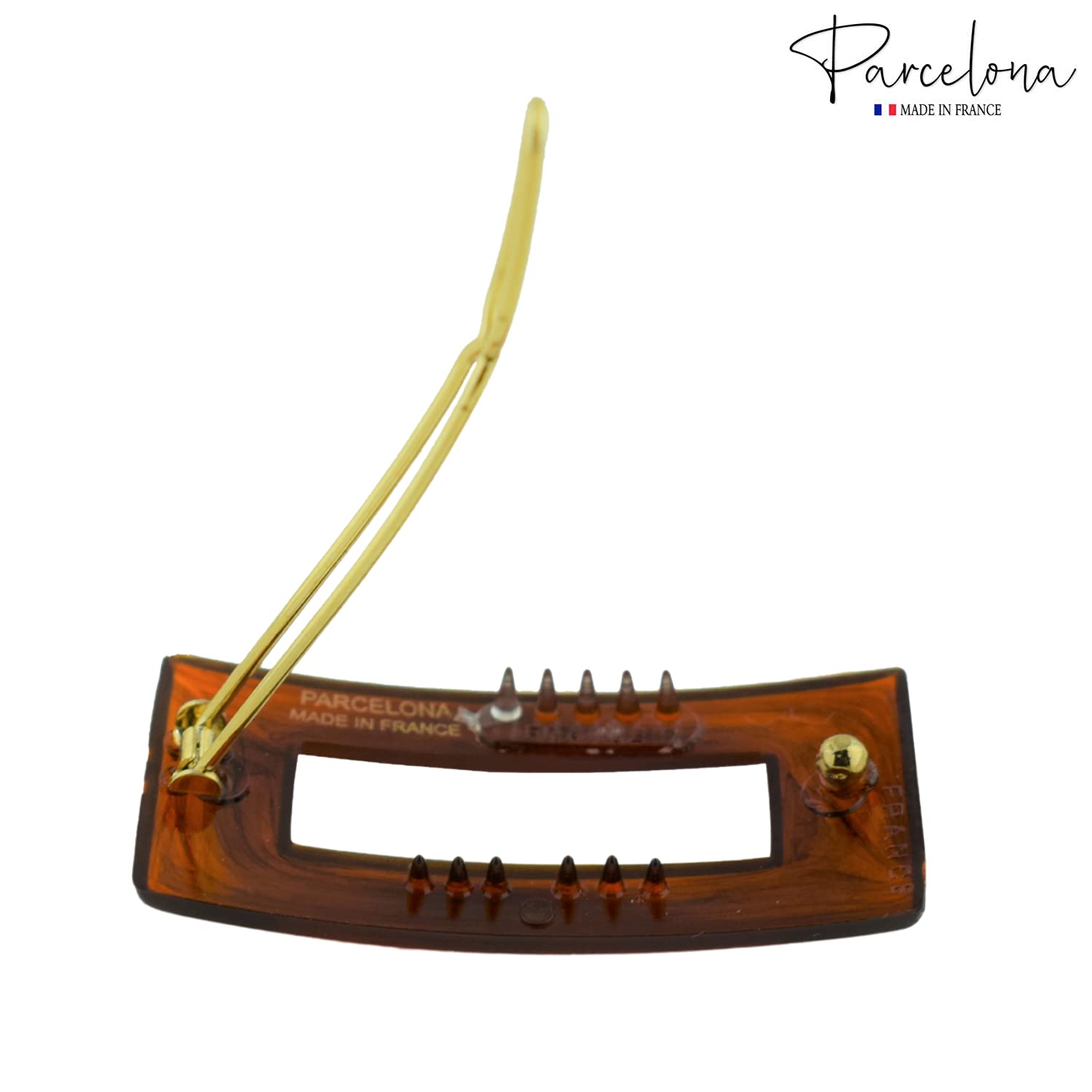 Parcelona French Rectangle Cut Out Brown No Slip Grip Snap Hair Clip Barrettes