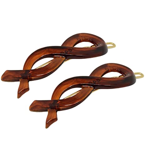 Parcelona French Infinity Ribbon Small Cellulose Hair Barrettes for Women(2 Pcs)