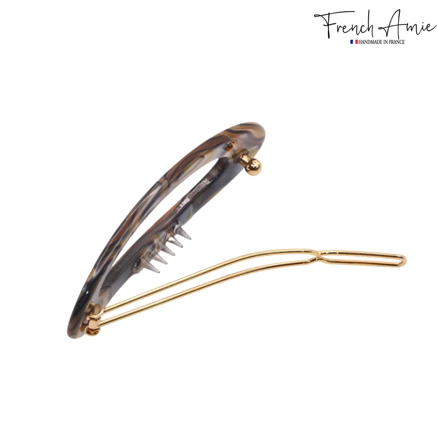 French Amie Thin Oval Small Onyx Cellulose Handmade Hair Barrette Clip for Women