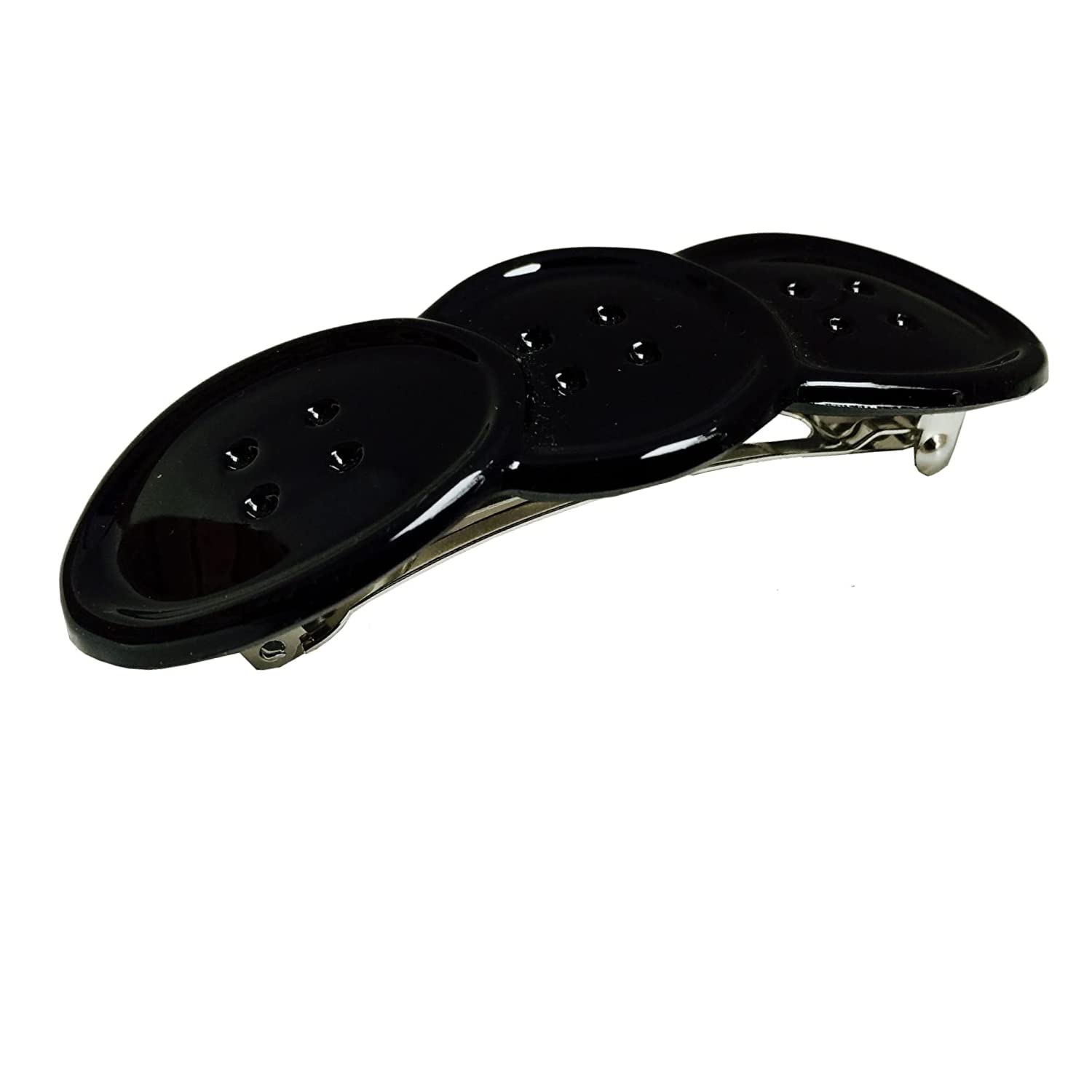 Parcelona French Medium Button Glossy Black Cellulose Acetate Hair Clip Barrette