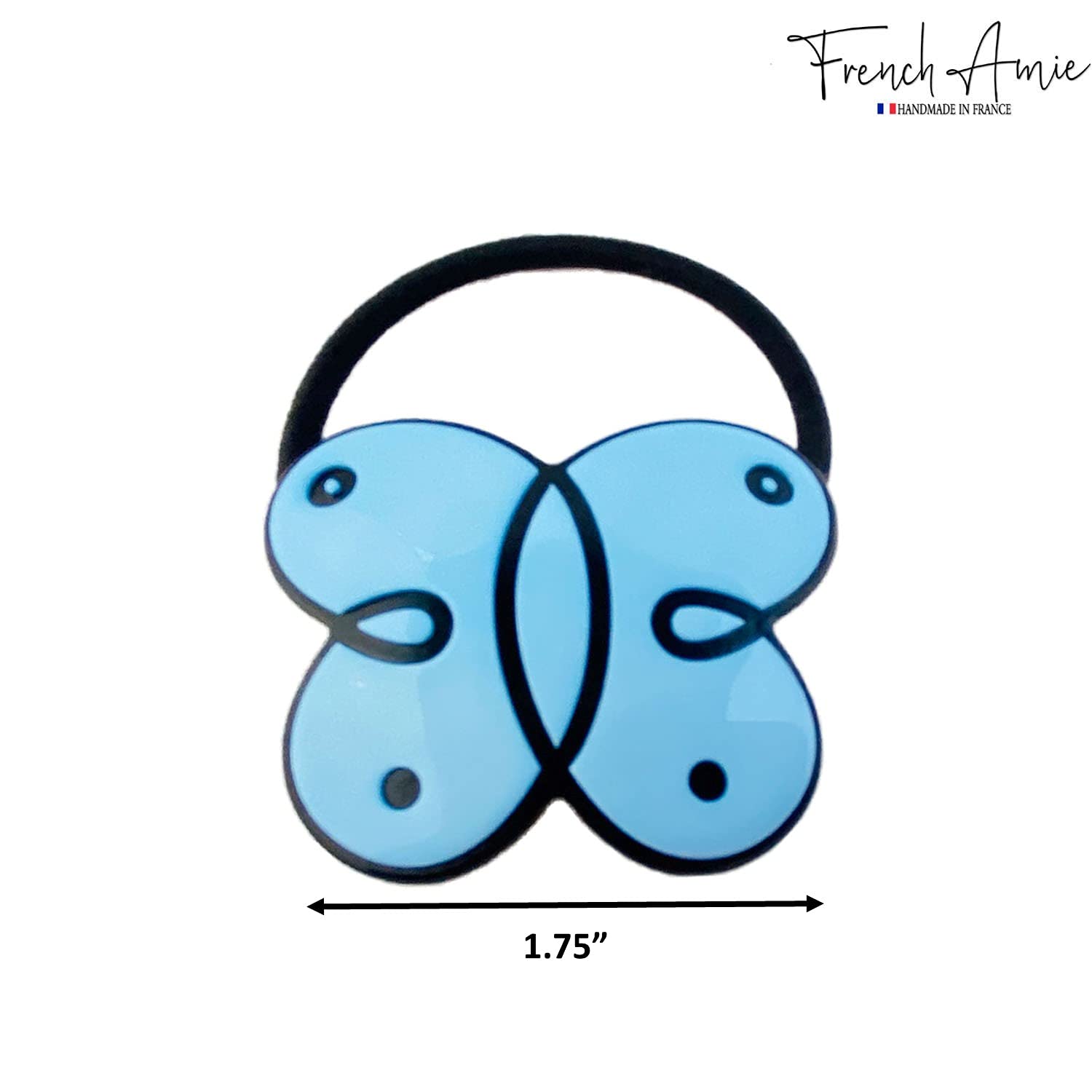 French Amie Butterfly Light Blue with Black Rim 1 3/4" Handmade in France