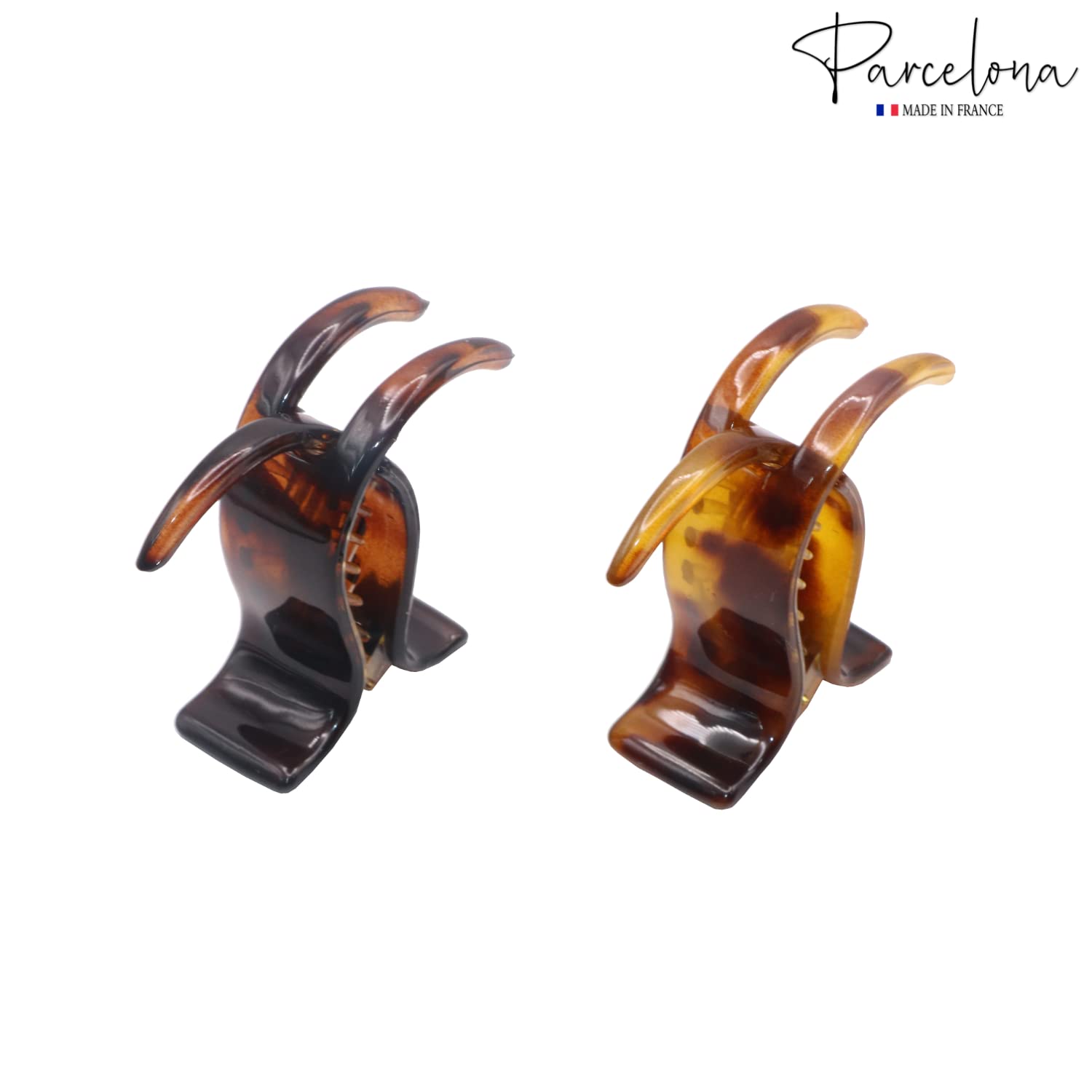 Parcelona French Small 3 Teeth Cellulose Fish Style Hair Claws for Women(2 Pcs)