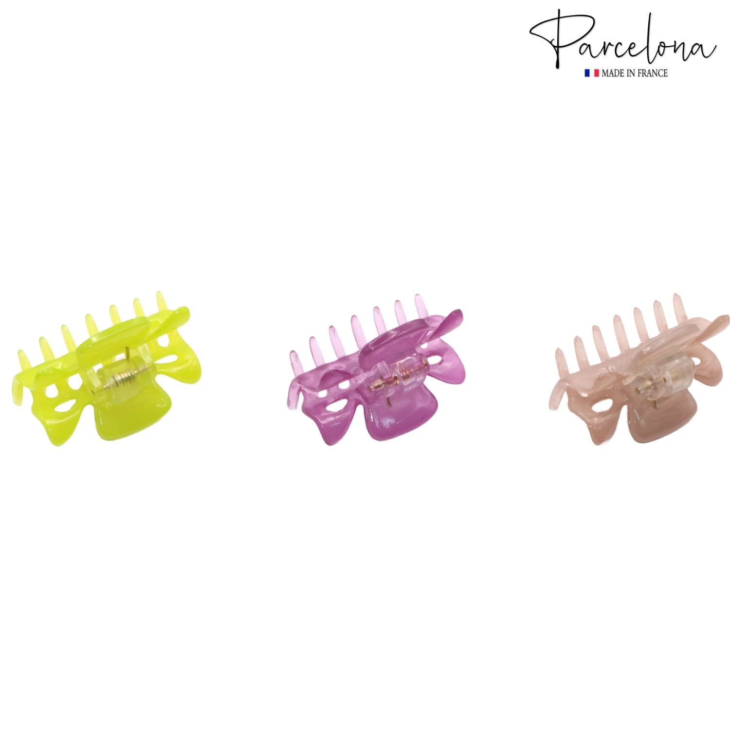 Parcelona French Classic 1.5" Small Celluloid Set of 3 Hair Claws for Women