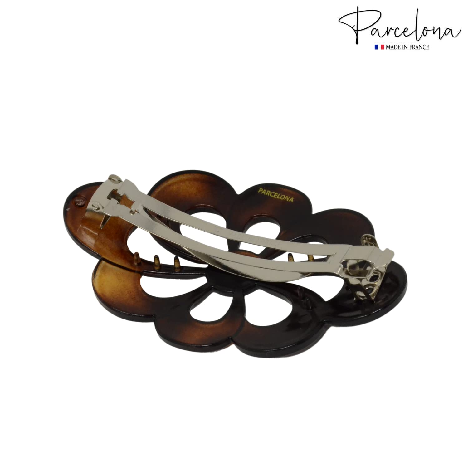 Parcelona French Large Wide Flower Shell Brown Cellulose Hair Clip Barrette
