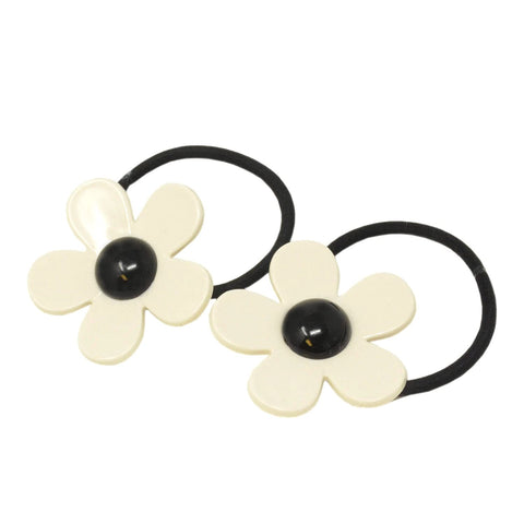 Parcelona French Daisy Ivory & Black Small Thin Elastic Ponytail Hair Ties(2 Pcs)