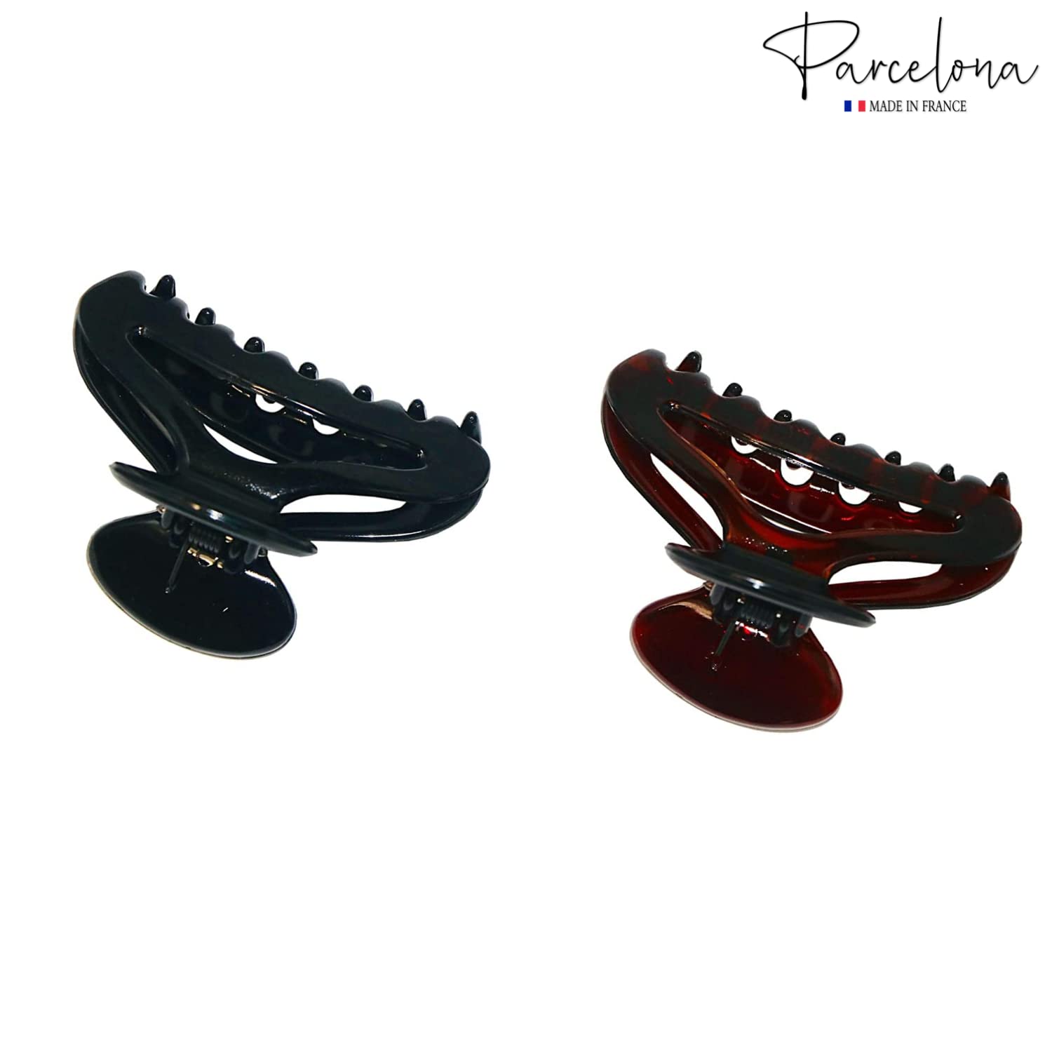 Parcelona French Flat Cutout Black N Shell Medium Set Of 2 Cellulose Hair Claws