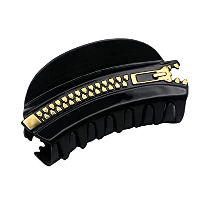 Parcelona French Belle Zip Design Small Glossy Black Cellulose Hair Claw