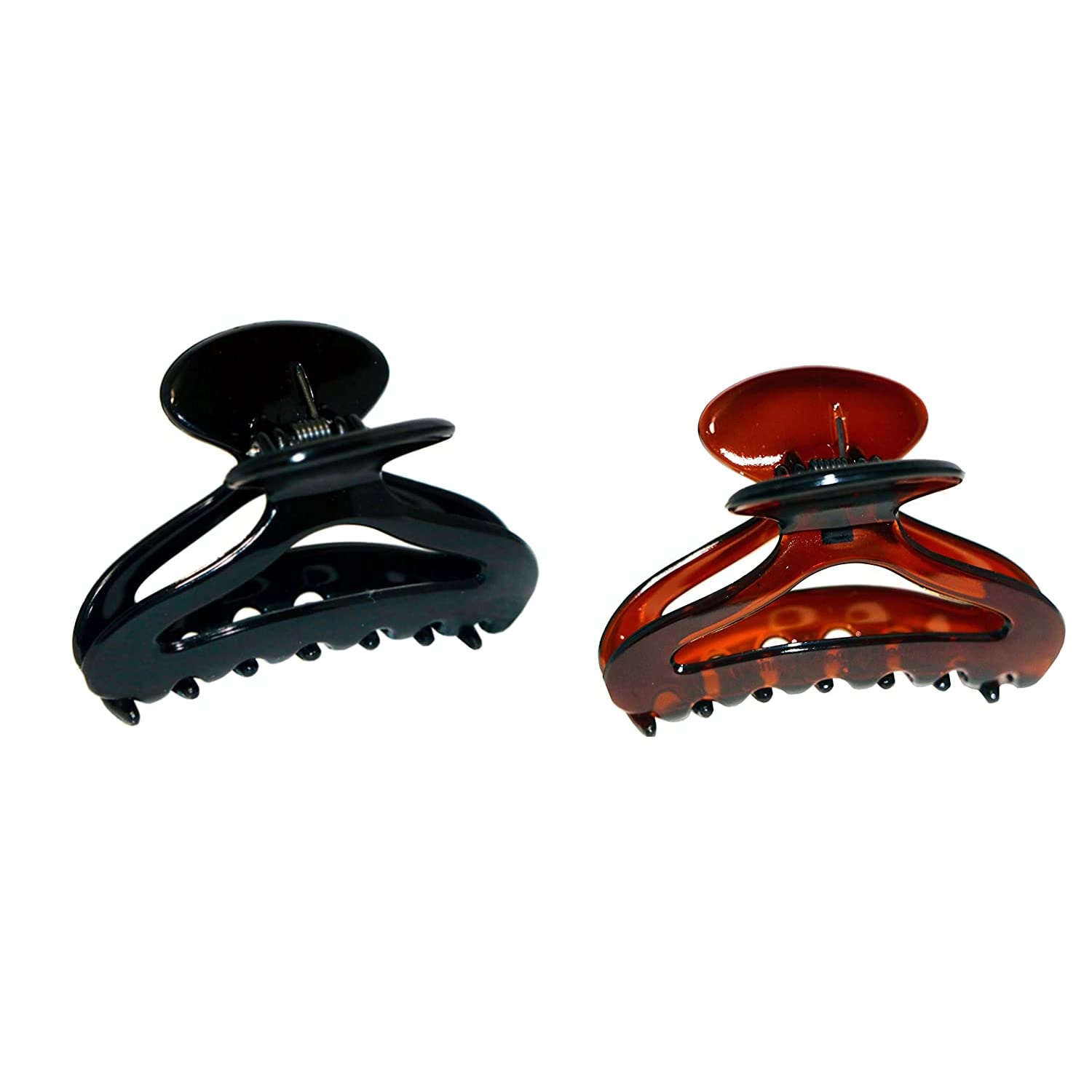 Parcelona French Flat Cutout Black N Shell Medium Set Of 2 Cellulose Hair Claws