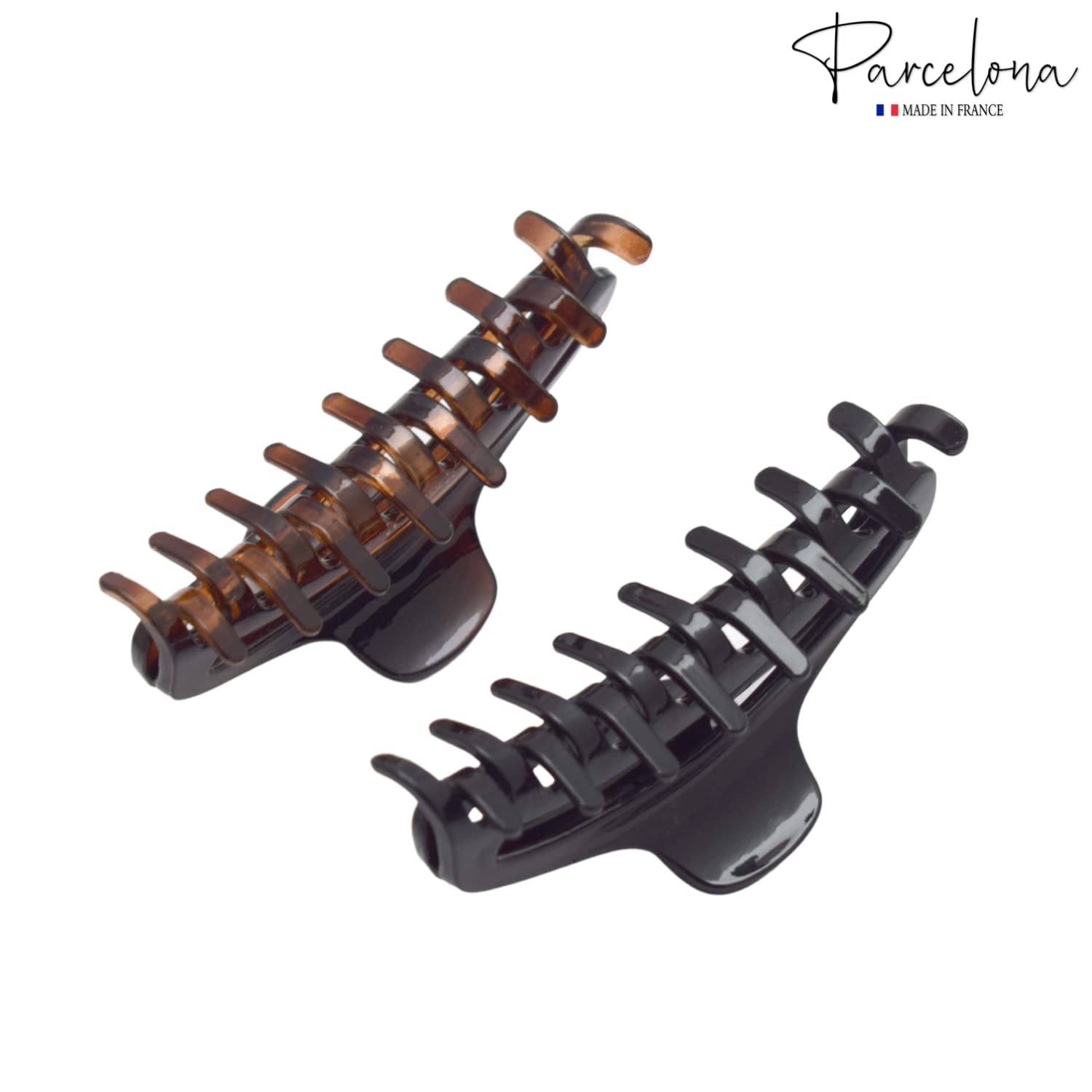 Parcelona French Slim Medium Shell & Black Cellulose Jaw Hair Claw Clips(2 Pcs)