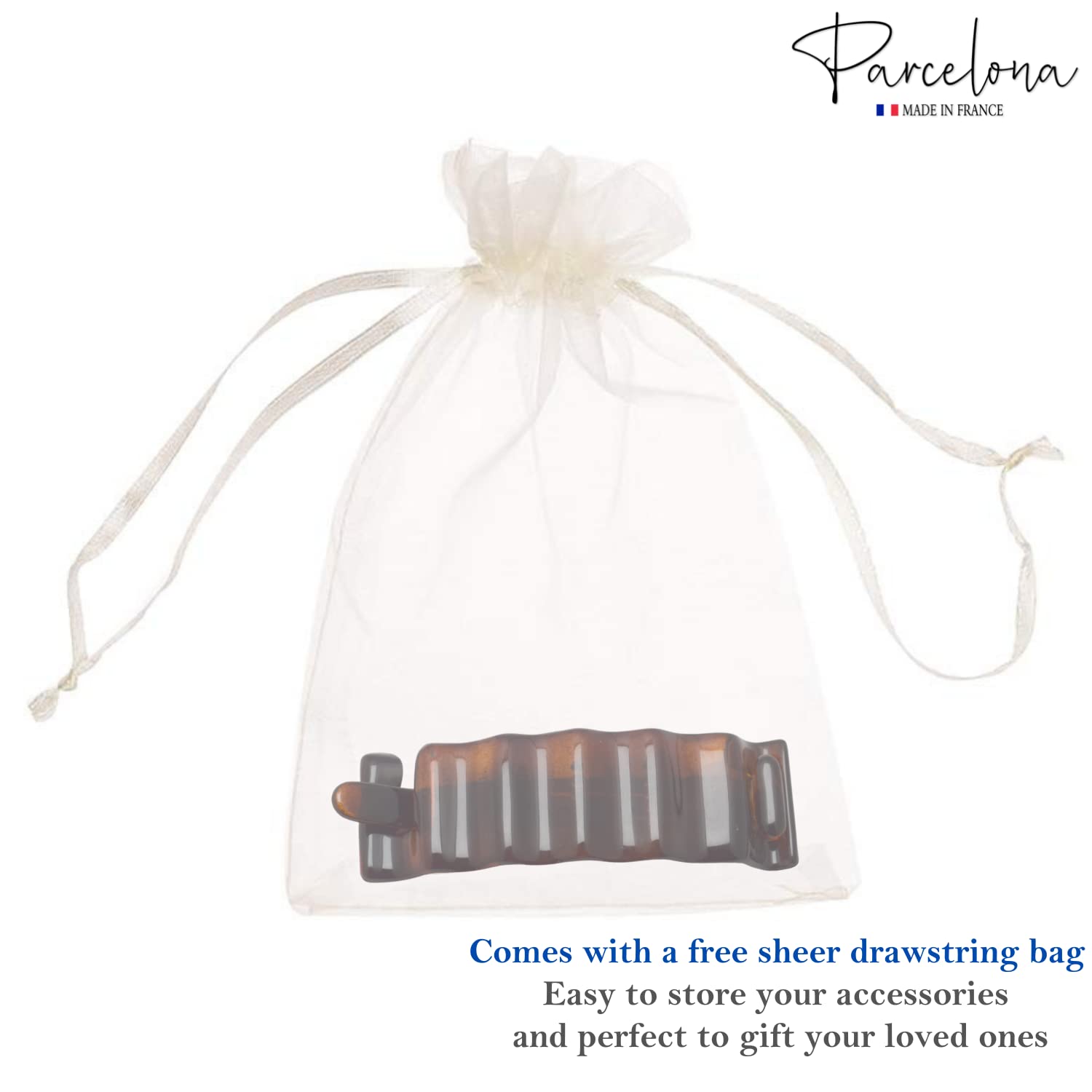 Parcelona French Crinkled Shell Small Metal Free Cellulose Hair Barrette