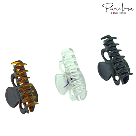 Parcelona French Petite Very Small 1" Set of 3 Hair Claws (Black-Shell-Clear)