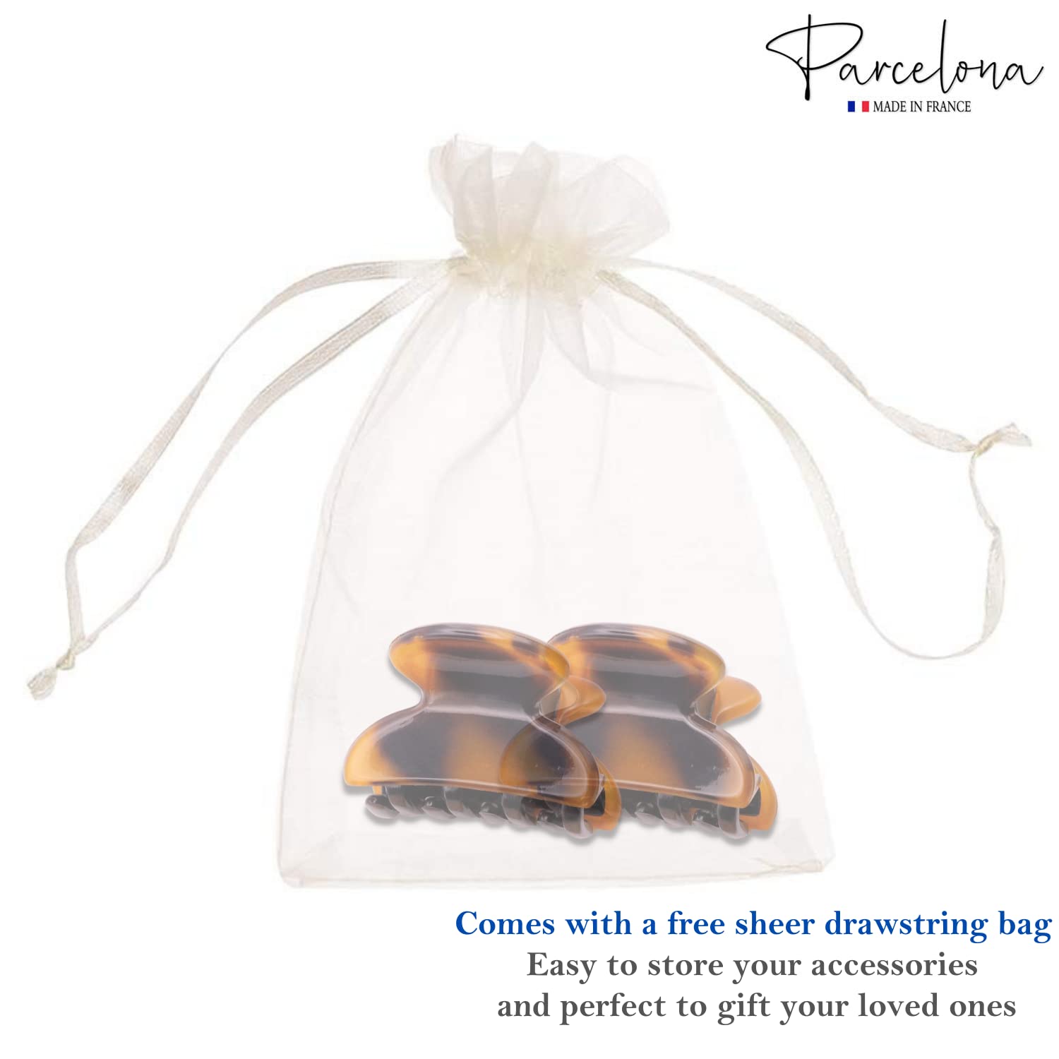 Parcelona French Glossy Oval Very Small 1.25" Cellulose Hair Claws Set of 2