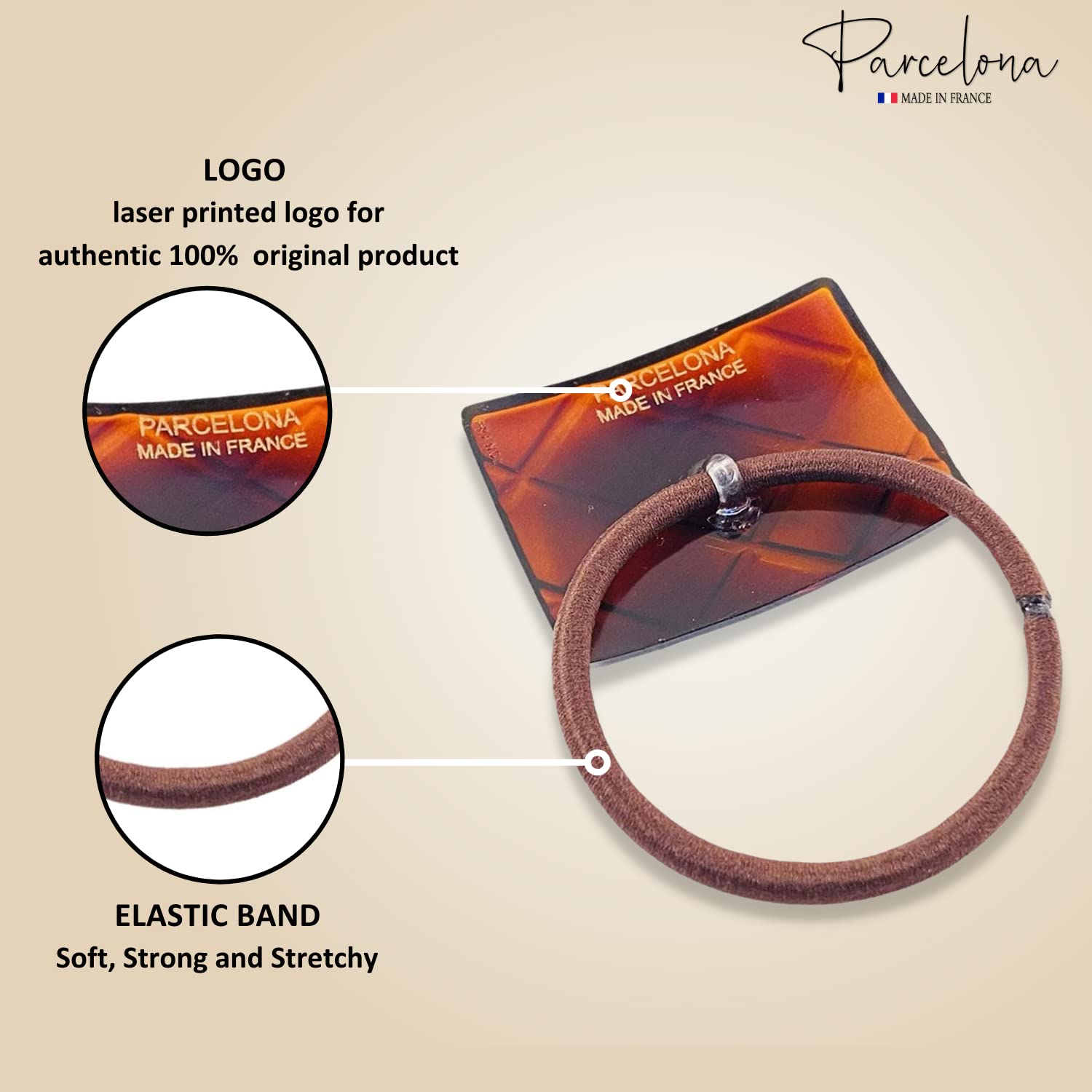Parcelona French Quilted Rectangle Shell Elastic Flexible Hair Ties