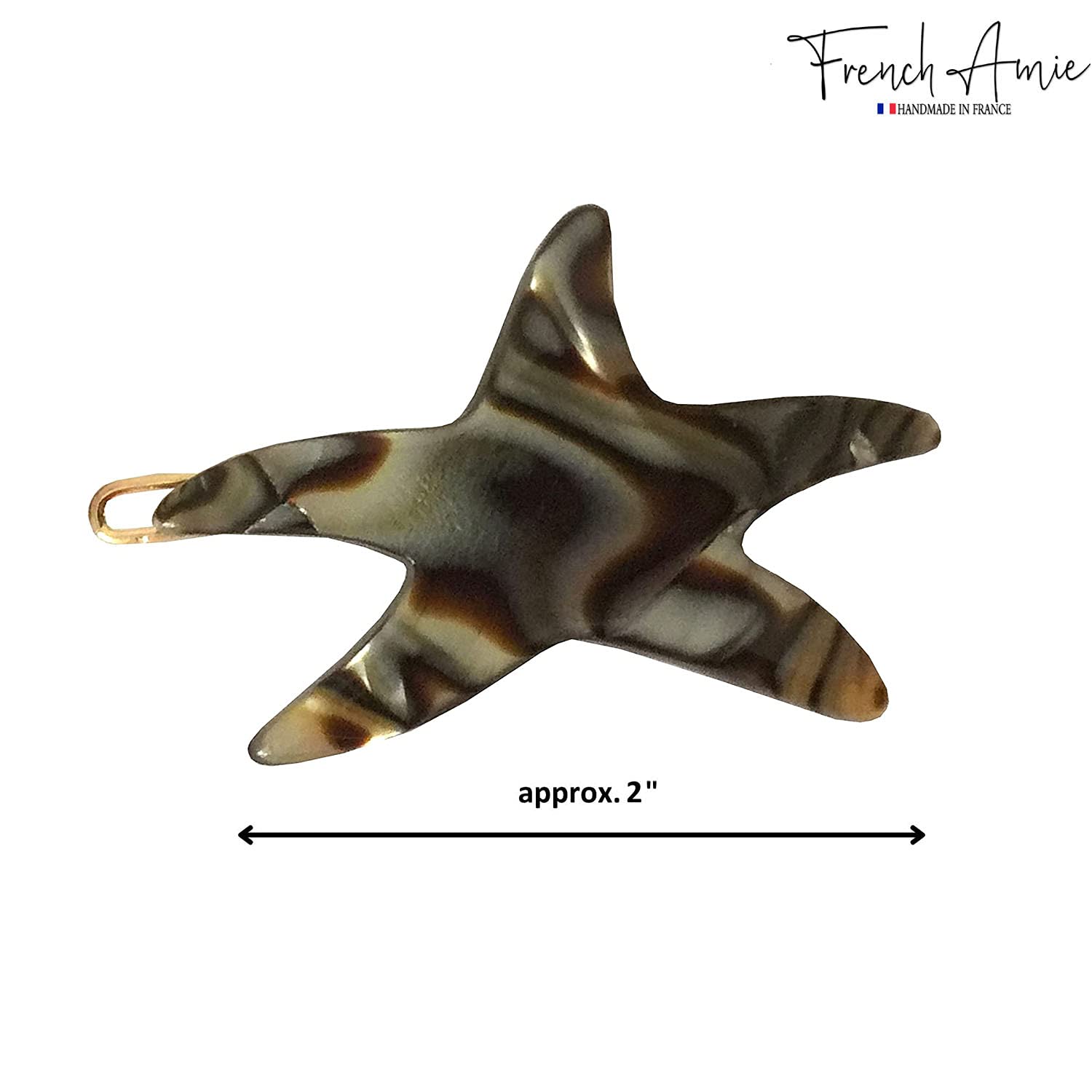 French Amie Star Small Cellulose Handmade Hair Slide Barrette With Snap Clips