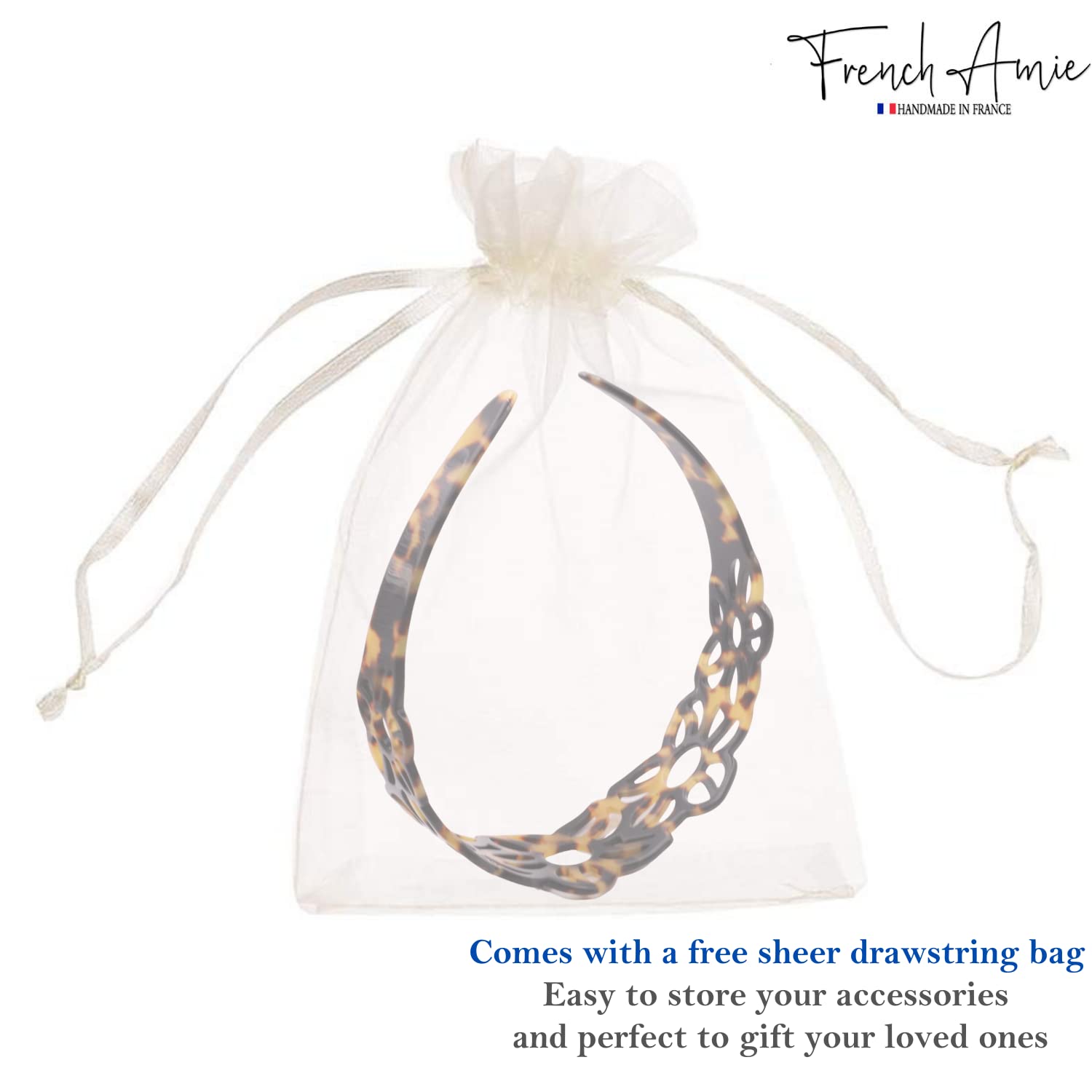 French Amie Flower Wide 1 1/2" Cellulose Handmade Flexible Headbands