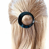 Parcelona French Circle Set of 2 Black Round Snap on Hair Clip Barrette