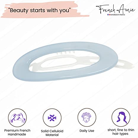 French Amie Oval Cut Out Small Handmade Cellulose Snap Hair Barrette for Women