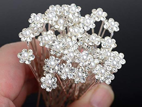 Moeni Bridal Wedding Prom Faux Small Pearl Rhinestone Crystal Flower Hair Stylin