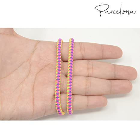 Parcelona Thin Stripes Set of 4 Ponytail Holder Elastic Hair Ties for Women