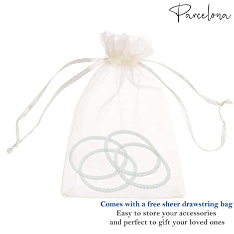 Parcelona Thin Stripes Set of 4 Ponytail Holder Elastic Hair Ties for Women