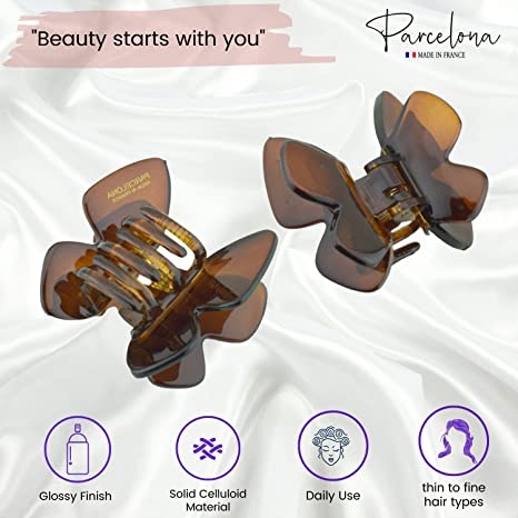 Parcelona French Butterfly Tortoise Shell Small Set of 2 Cellulose Hair Claws