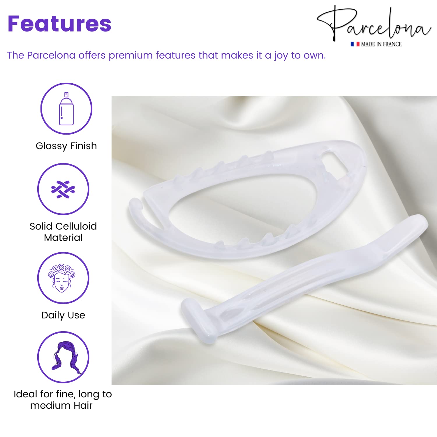 Parcelona French Plain Oval Small Cellulose Metal Free Hair Barrette for Women