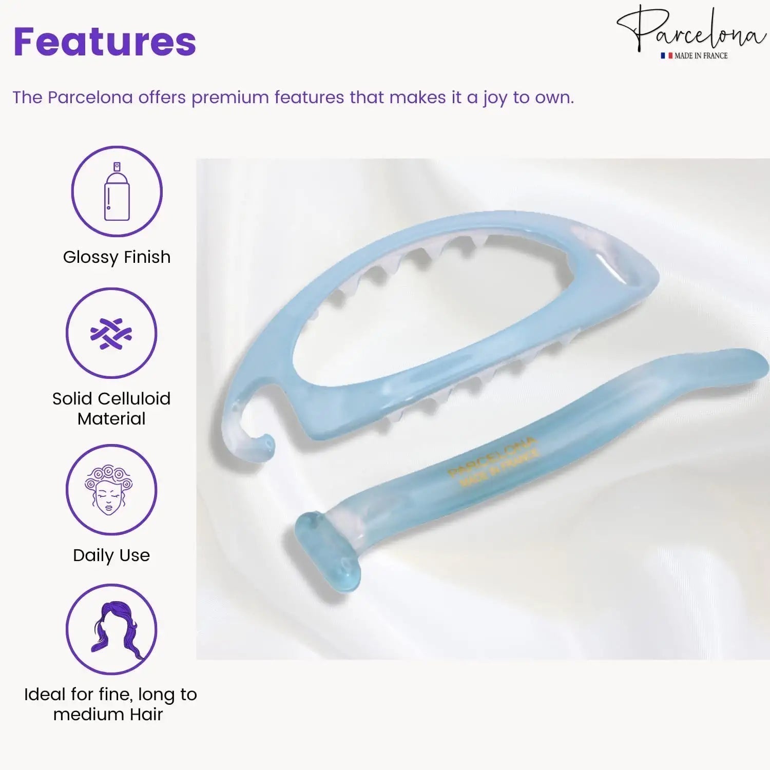 Parcelona French Plain Oval Small Cellulose Metal Free Hair Barrette for Women