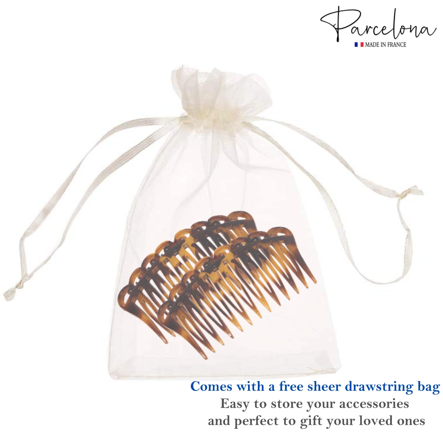 Parcelona French Swirl Savana Small Cellulose Set of 2 Side Hair Combs for Women