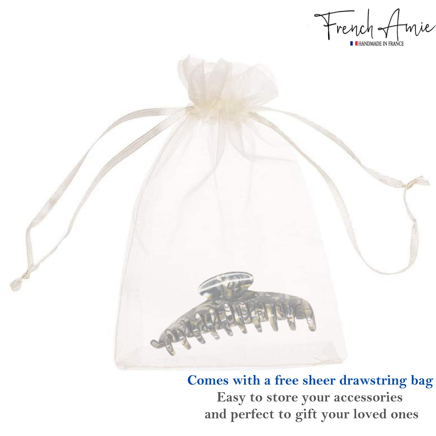 French Amie Contour Large 4 ¾” Cellulose Handmade Jaw Hair Claw Clip for Women