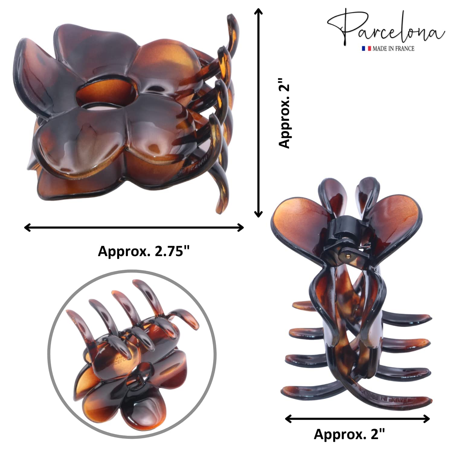Parcelona French Big Flower Hair Claw 2.75" Jaw Clip Cellulose Acetate Hair Accessories